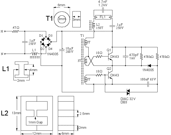 14 Watt Compact Fluorescent Electronic Ballast circuit