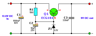 12V to 9V DC converter circuit